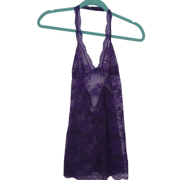 Victoria's Secret Womens Sz S Purple Halter Slip Dress Lace Floral Sheer Slip - Picture 1 of 6